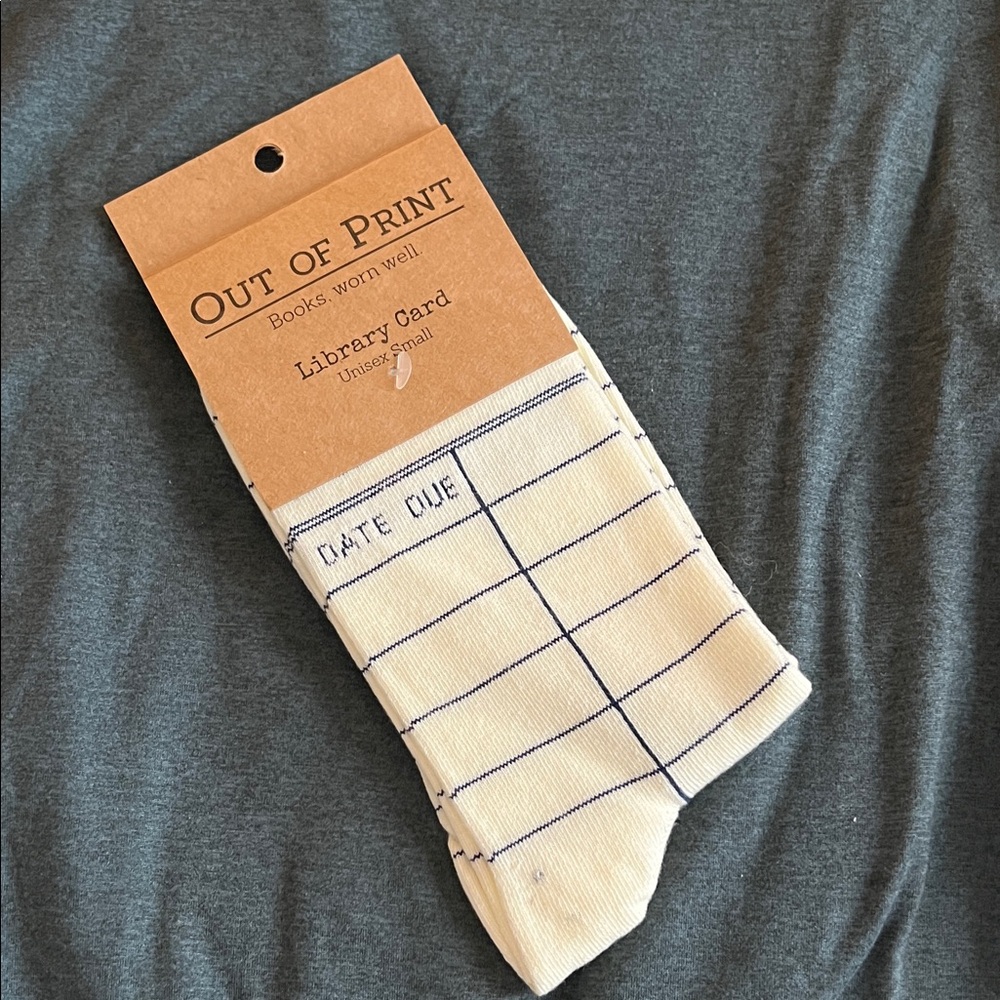 Out of Print Library Card Socks - Cream and Black